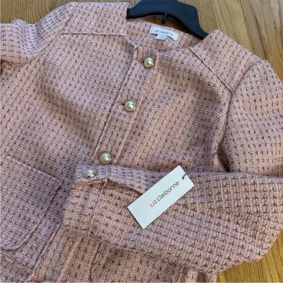 Liz Claiborne Charleston pink blazer jacket faux pearl buttons silver size 4 NWT - Picture 14 of 14